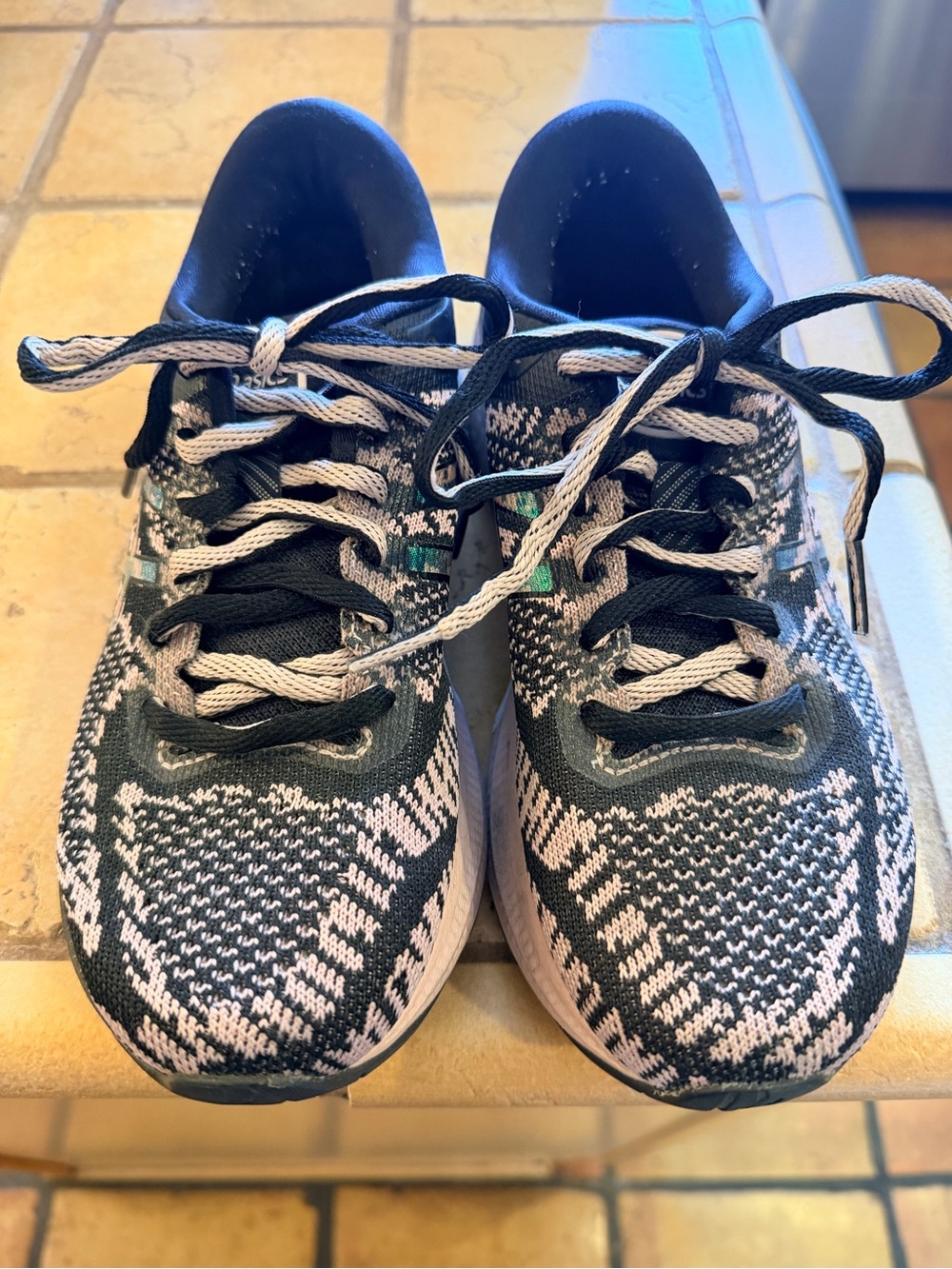 Asics Women’s Knit Lace-Up Sneakers in Black, Pink, & Green